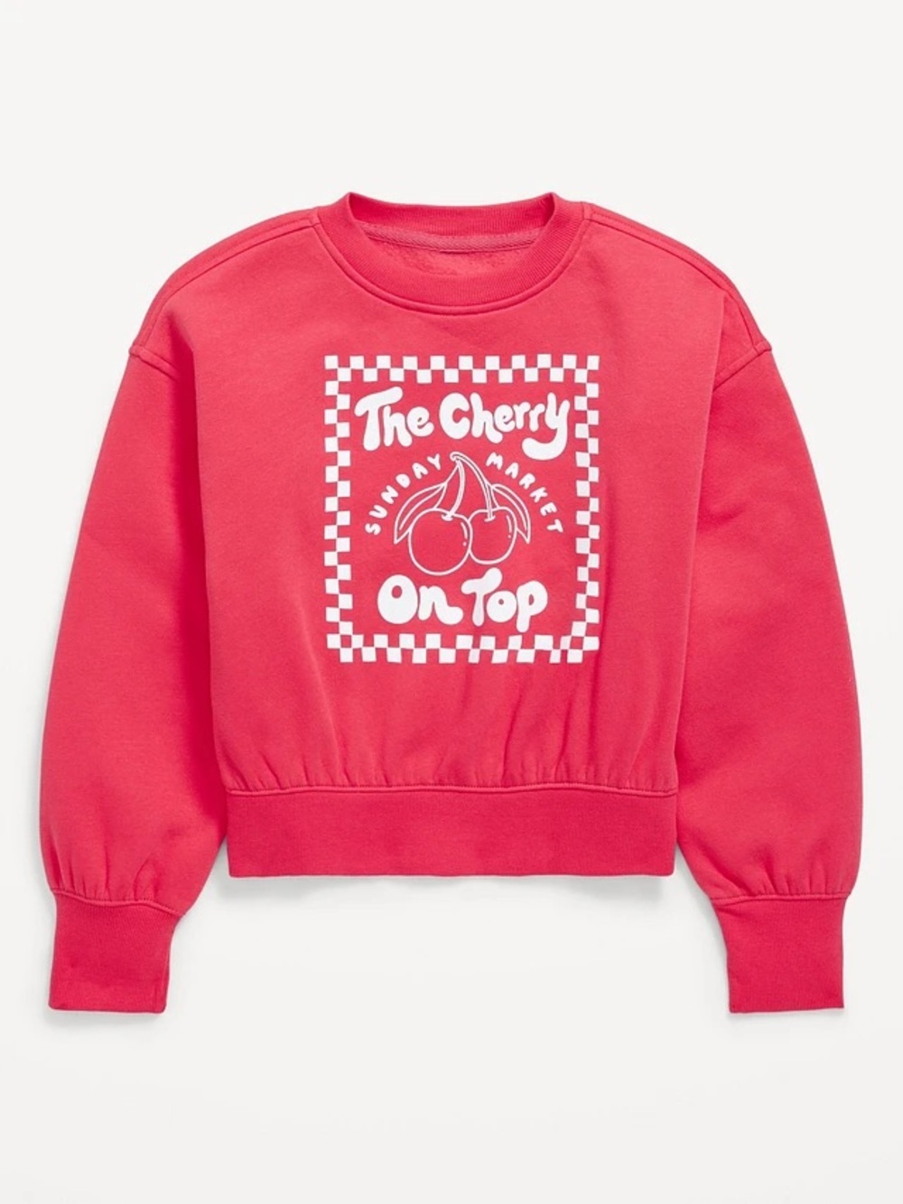 Old Navy Red White Crew Neck Sweatshirt with The Cherry on Top Graphic 5T XS